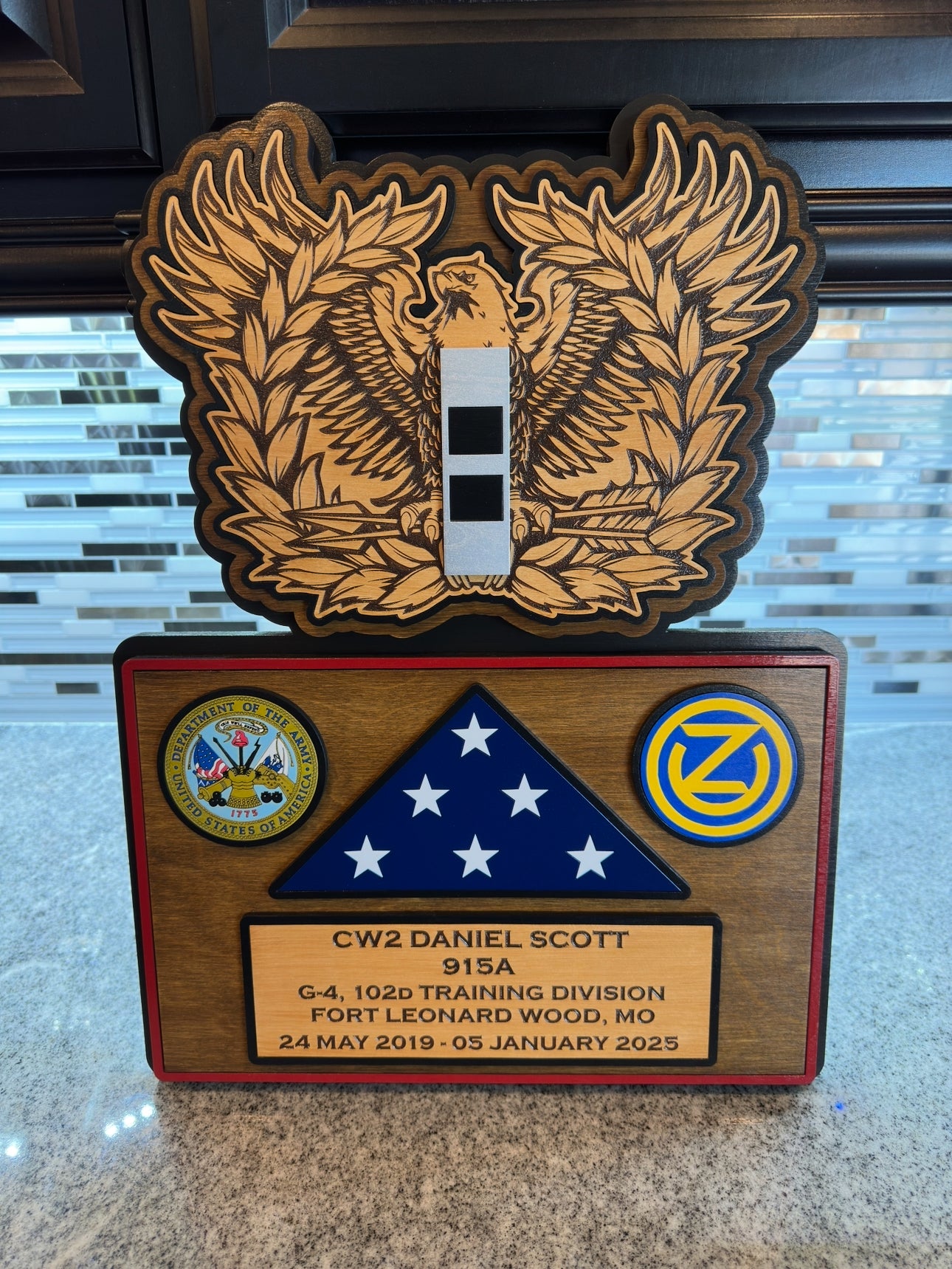 Retirement Plaque with Wooden Flag & Ranks