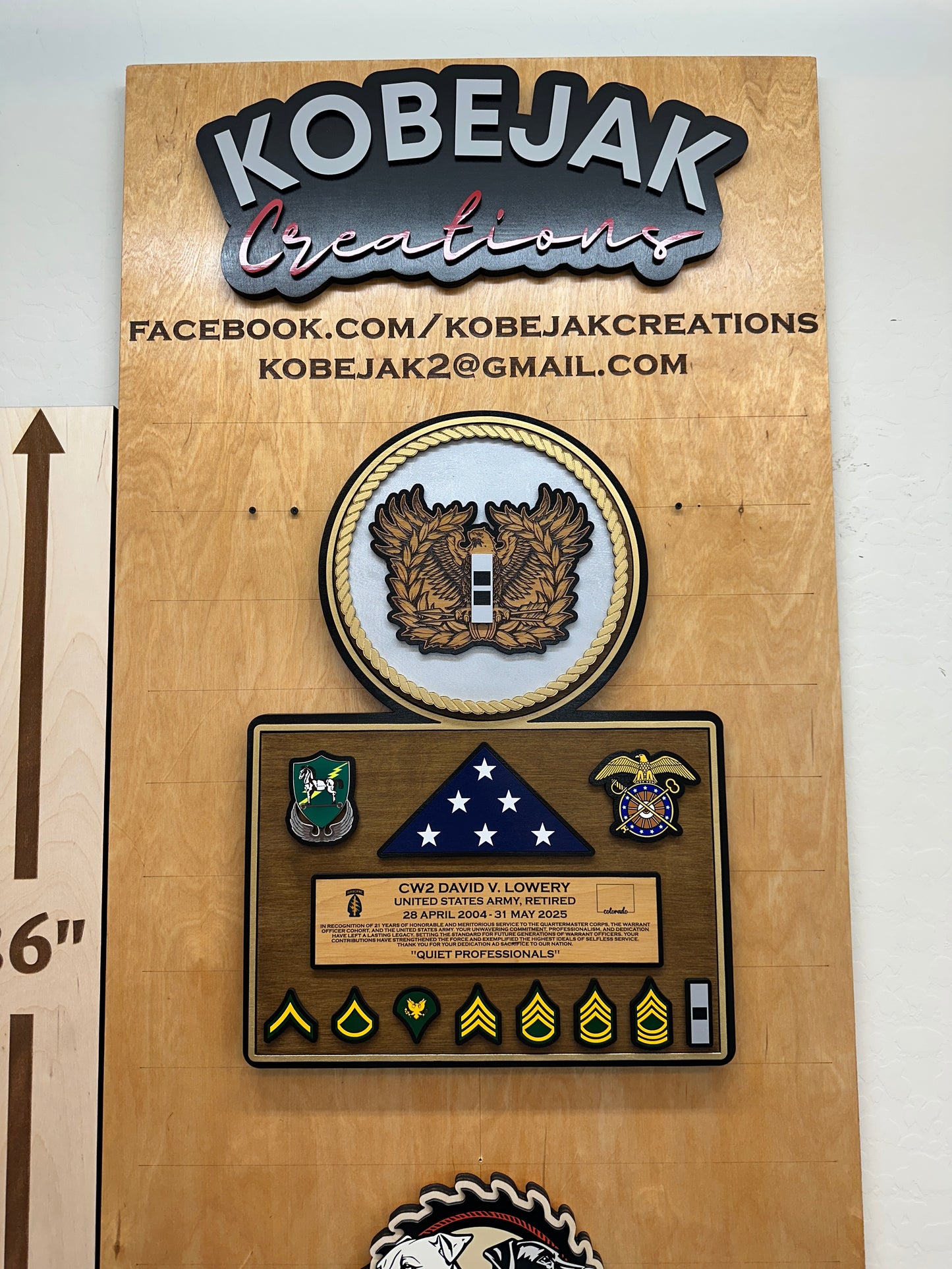 Retirement Plaque with Wooden Flag & Ranks