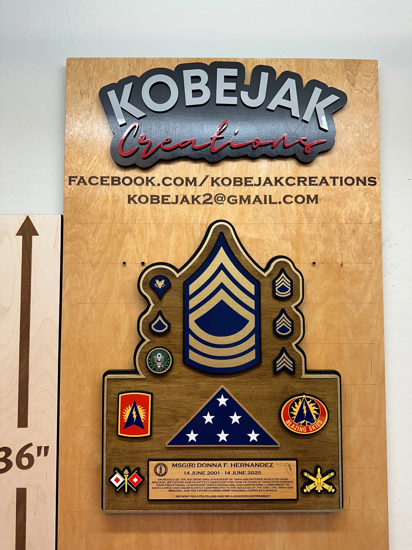 Retirement Plaque with Wooden Flag & Ranks