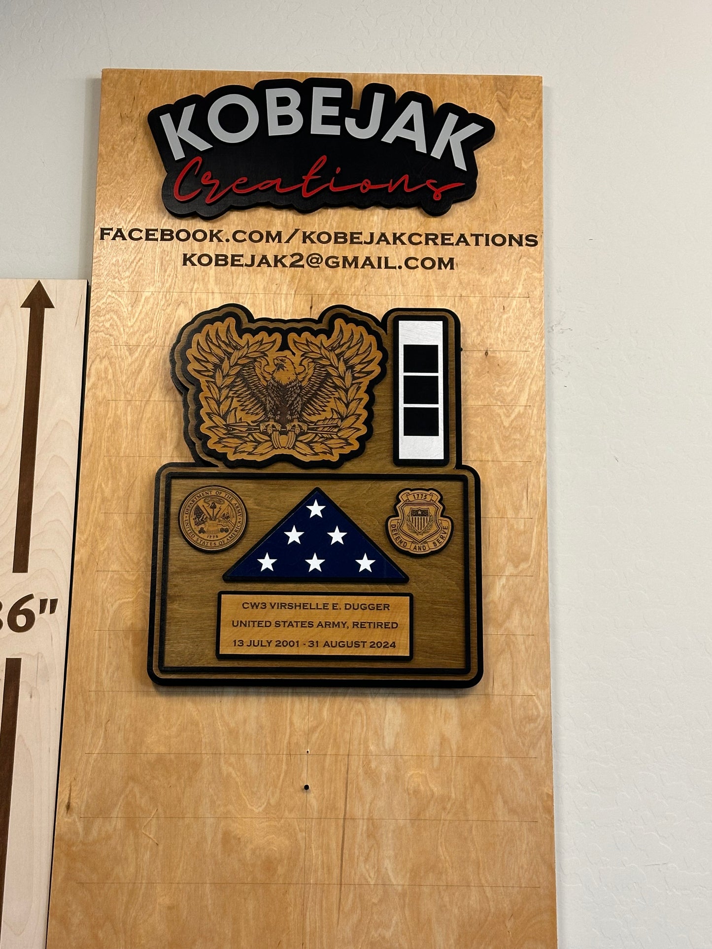 Retirement Plaque with Wooden Flag & Ranks