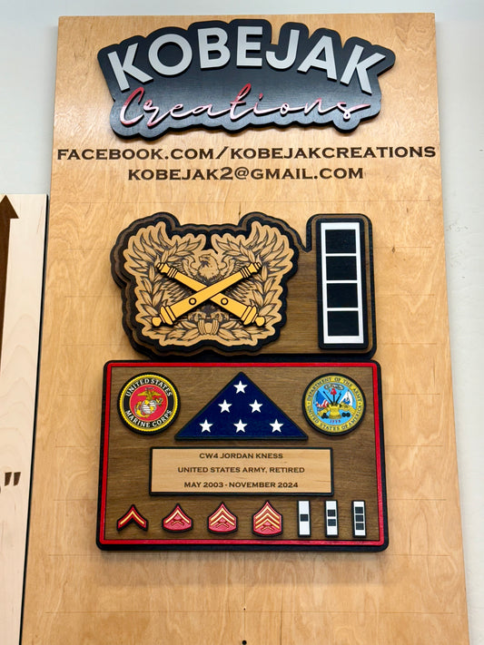 Retirement Plaque with Wooden Flag & Ranks