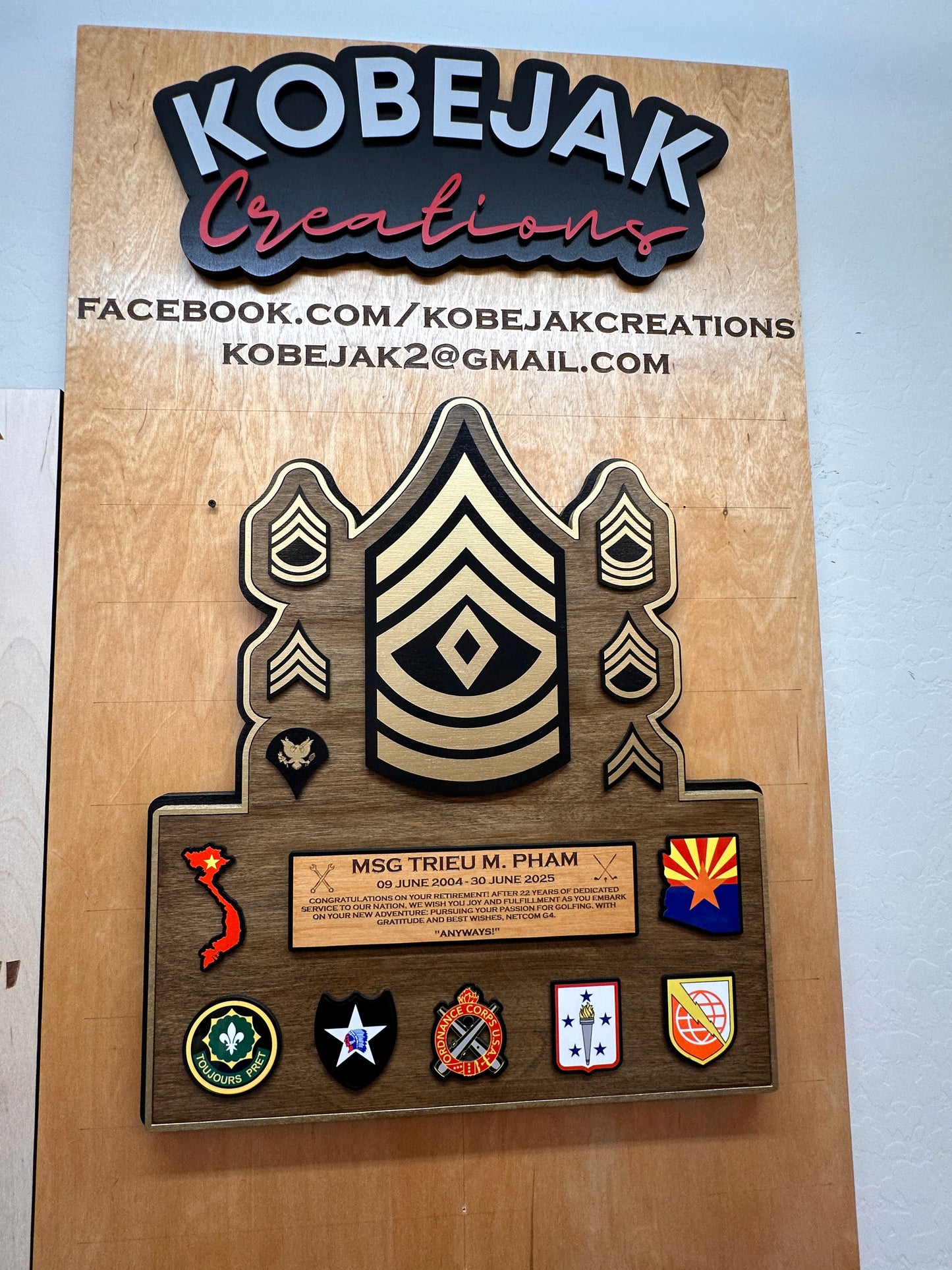 Retirement Plaque with Flag & Ranks