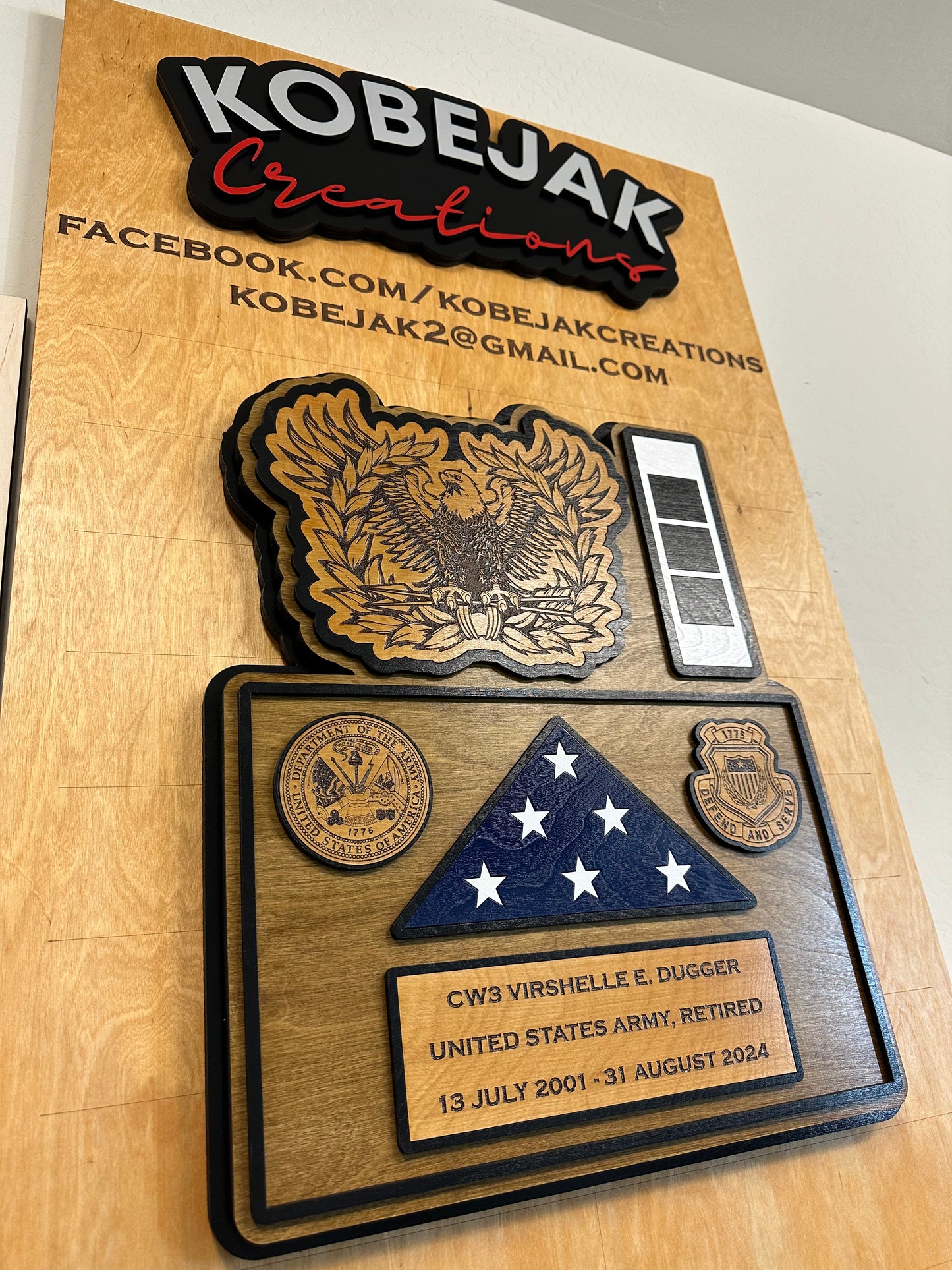 Retirement Plaque with Wooden Flag & Ranks