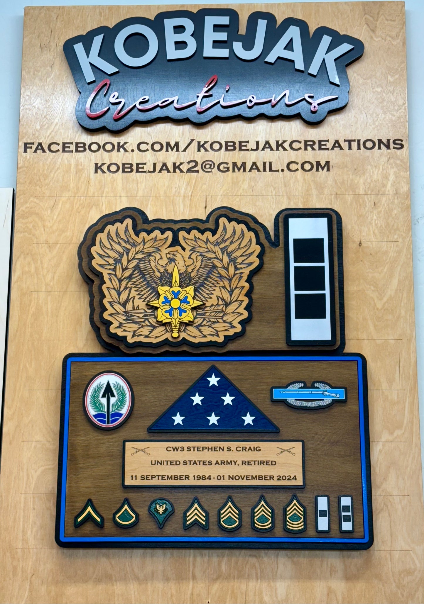 Retirement Plaque with Wooden Flag & Ranks