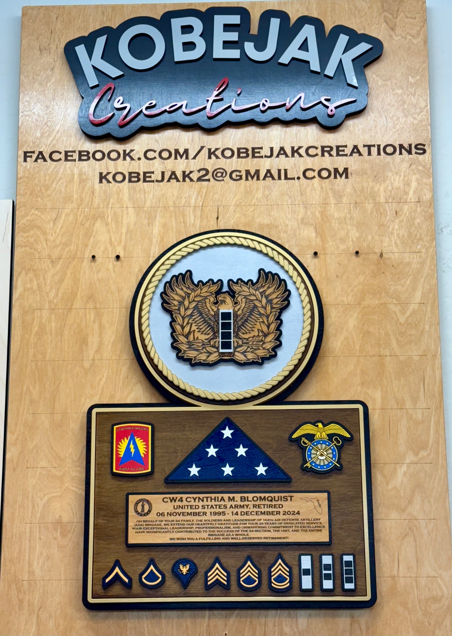 Retirement Plaque with Wooden Flag & Ranks